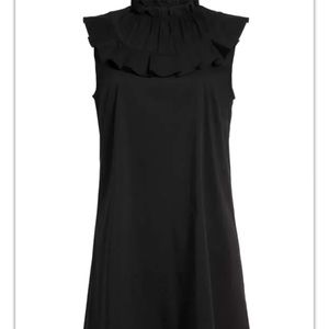 🆕 NWT HALOGEN VINTAGE Sleeveless RuffleYoke Shift Dress Black SZ:M $34 MRSP$79.